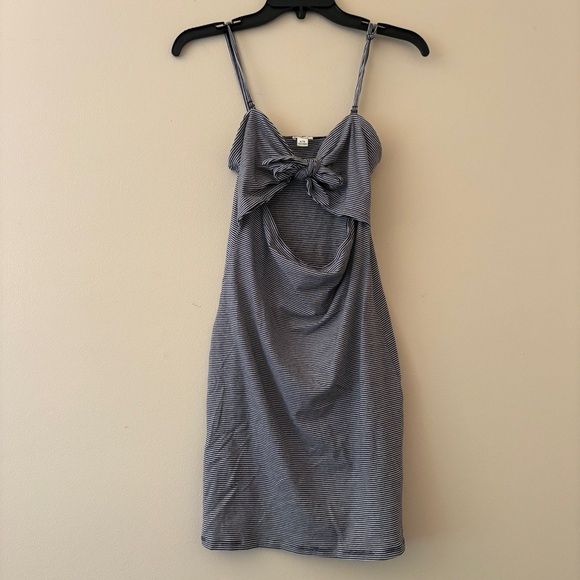 Garage Dresses & Skirts - Garage Blue White Stripe Cut Out Front Knot Mini Dress Size M